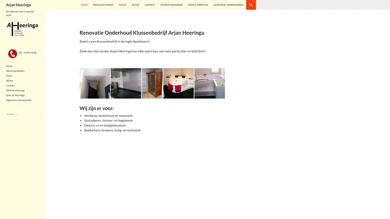 Website van AHeeringa renovatie en onderhoud