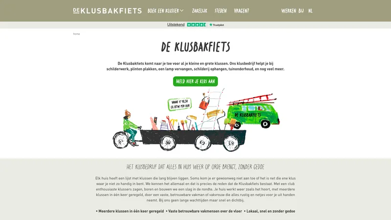 Website van De Klusbakfiets Haarlem