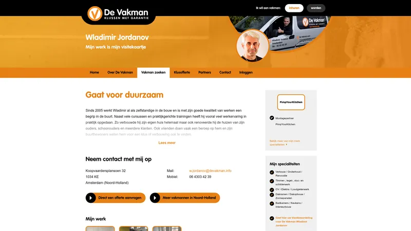 Website van De Vakman Wladimir Jordanov