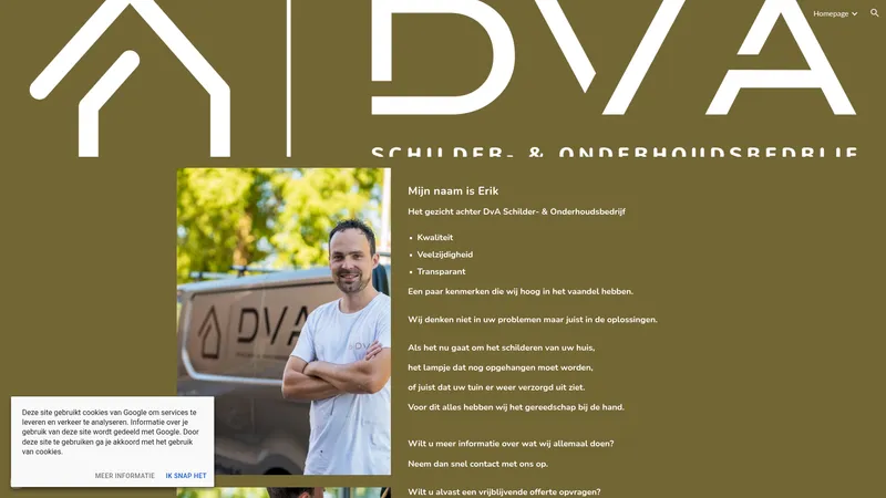 Website van DvA Schilder- & Onderhoudsbedrijf