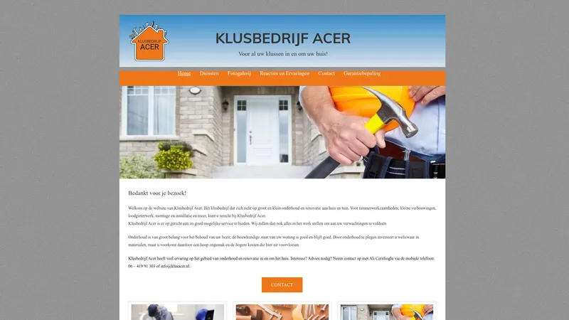 Website van Klusbedrijf Acer