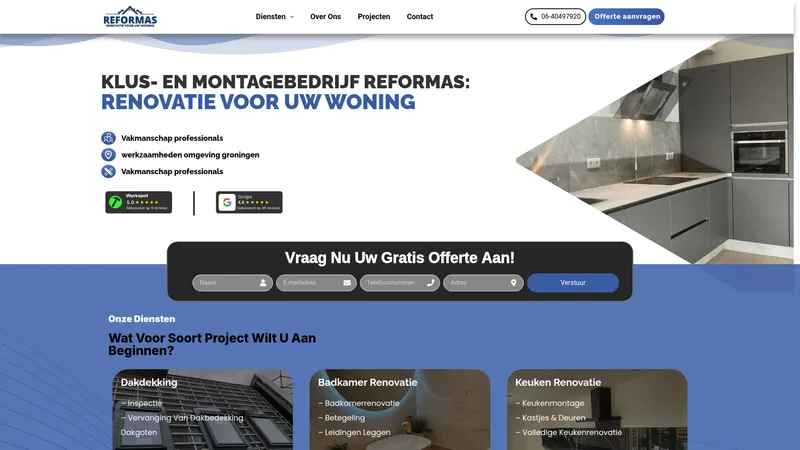Website van Klusbedrijf Reformas Groningen