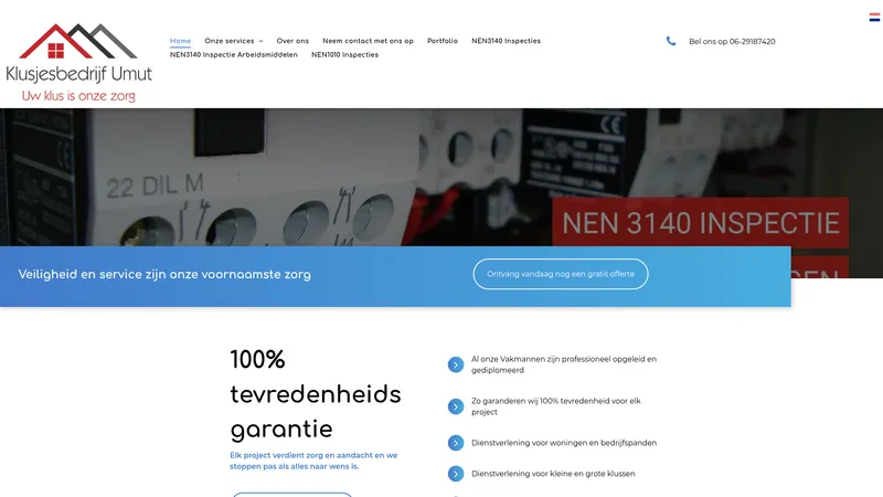 Website van Klusjesbedrijf Umut Elektrotechnische installaties en Inspecties