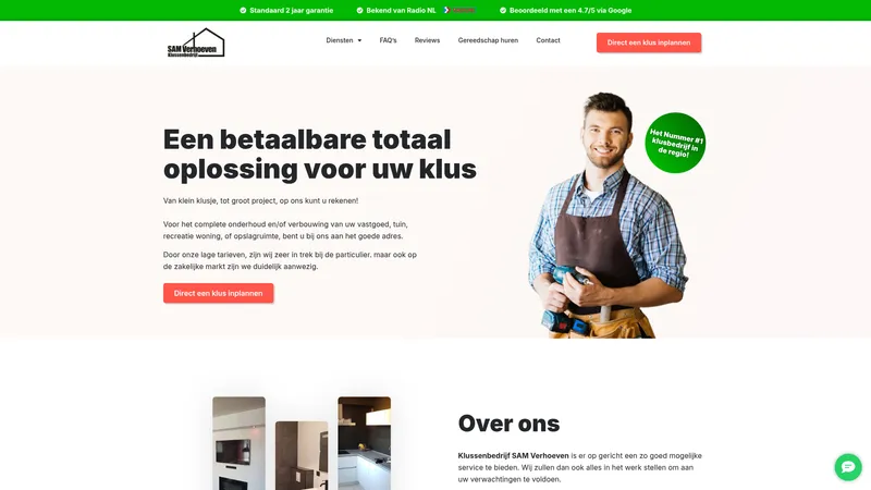 Website van Klussenbedrijf SAM Verhoeven