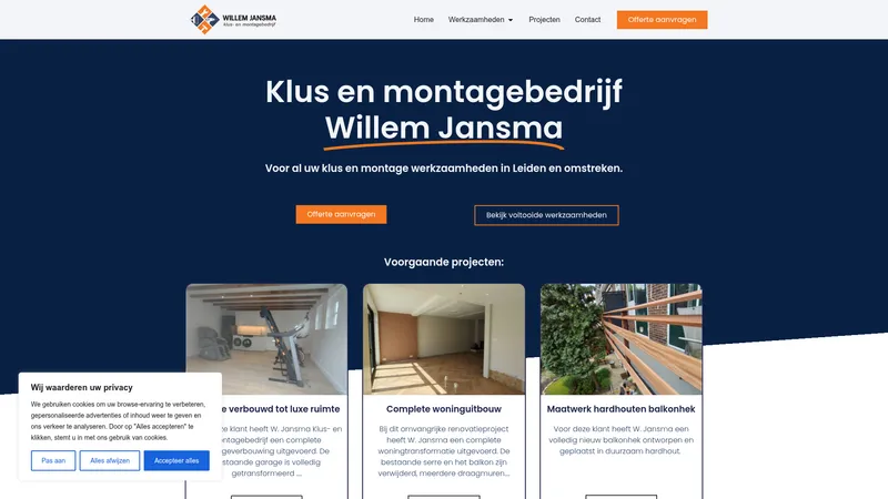 Website van W. Jansma Klus- en Montagebedrijf